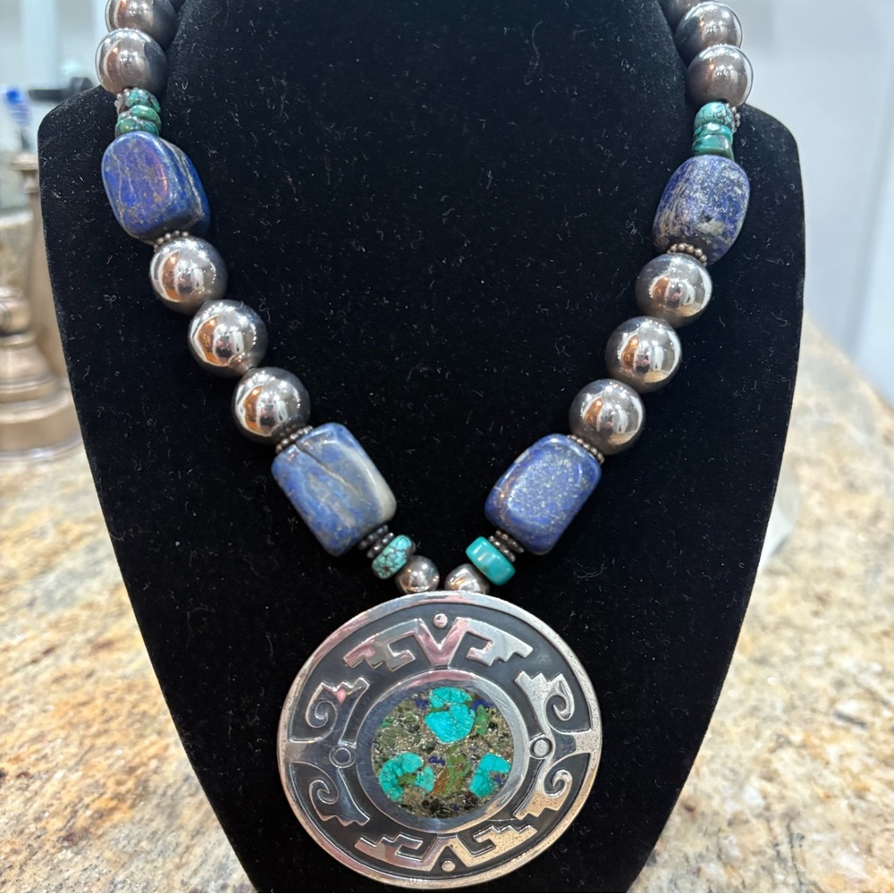 Artisan Silver and Blue Stone Necklace